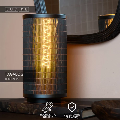 Lucide TAGALOG - Tischlampe - Ø 15 cm - 1xE27 - Schwarz - USP